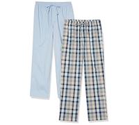 Amazon Essentials Pantalones de Pijama Largos de Popelina de Algodón Hombre, Pack de 2, Azul Marino Cuadros Escoceses/Azul Viejo, XL