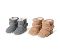 Amazon Essentials Patucos Suaves con Cierre de Gancho y Bucle, Zapatos para Bebés, Calcetines Antideslizantes para Bebés Unisex bebé, Paquete de 2, Gris Oscuro Marrón Sherpa, 18 EU