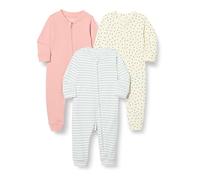 Amazon Essentials Pelele sin Pies de Algodón con Cremallera en La Parte Delantera Unisex Bebés, Pack de 3, Lunares/Rayas/Rosa Magenta Viejo, 0 meses