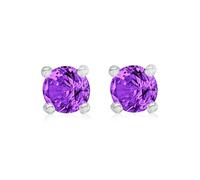 Amazon Essentials Pendientes de botón con circonitas amatista y piedra de nacimiento de febrero en plata esterlina bañada en rodio