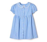 Amazon Essentials Peter Pan - Vestido de satén de algodón Ajustado y Acampanado para niña, Rayas Azules y Blancas, 6-9 Meses