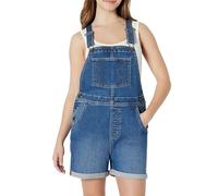 Amazon Essentials Peto Corto Vaquero de Corte Holgado y Elasticidad Media con Tirantes Ajustables Mujer, Azul Medio Vintage, XS