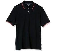 Amazon Essentials Polo de Algodón Piqué de Manga Corta y Corte Estándar (Disponible en Tallas Grandes) Hombre, Negro Rojo Blanco Thin Stripe, S