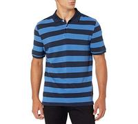 Amazon Essentials Polo de Piqué de Algodón de Ajuste Entallado Hombre, Negro Azul Raya de Rugby, L