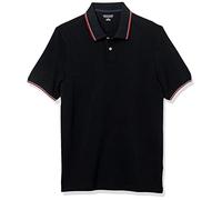 Amazon Essentials Polo de Piqué de Algodón de Ajuste Entallado Hombre, Negro Thin Stripe, L
