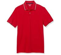 Amazon Essentials Polo de Piqué de Algodón de Ajuste Entallado Hombre, Rojo Thin Stripe, XL