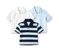 Amazon Essentials Polo de Piqué de Algodón y Licra Niño, Pack de 3, Azul Claro/Blanco/Raya de Rugby, 8 años
