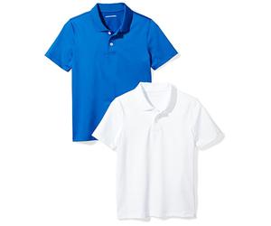 Amazon Essentials Polo de rendimiento activo para niños, paquete de 2, azul real/blanco, talla M