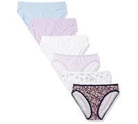 Amazon Essentials Ropa Interior Corta de Algodón de Pierna Alta (Disponible en Tallas Grandes), Transpirable Mujer, Pack de 6, Flores Pequeñas/Flores Silvestres/Mini Rayas, 42