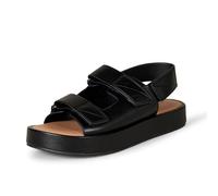 Amazon Essentials Sandalia con Plataforma Plana y Triple Correa Ajustable Mujer, Negro Cuero de Imitación, 35 EU
