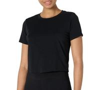 Amazon Essentials Suave y Ligera Camiseta Deportiva Corta de Algodón con Cuello Redondo y Manga Corta para Entrenamiento y Yoga Mujer, Negro, XS