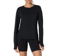 Amazon Essentials Suave y Ligera Camiseta Deportiva de Algodón de Corte Estándar, con Cuello Redondo y Manga Larga para Entrenamiento y Yoga Mujer, Negro, S