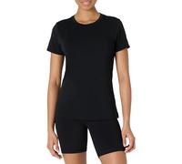 Amazon Essentials Suave y Ligera Camiseta Deportiva de Algodón de Corte Estándar, con Cuello Redondo y Manga Corta para Entrenamiento y Yoga Mujer, Negro, S