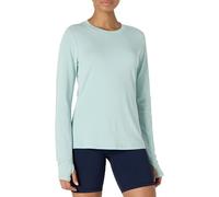 Amazon Essentials Suave y Ligera Camiseta Deportiva de Algodón de Corte Estándar, con Cuello Redondo y Manga Larga para Entrenamiento y Yoga Mujer, Azul Claro, L