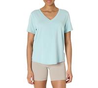 Amazon Essentials Suave y Ligera Camiseta Deportiva de Algodón, de Corte Holgado, con Cuello en V y Manga Corta para Entrenamiento y Yoga Mujer, Azul Claro, XXL
