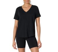 Amazon Essentials Suave y Ligera Camiseta Deportiva de Algodón, de Corte Holgado, con Cuello en V y Manga Corta para Entrenamiento y Yoga Mujer, Negro, XS