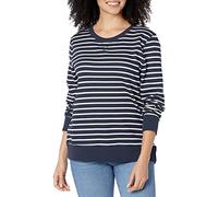 Amazon Essentials Sudadera de vellón de rizo francés con cuello redondo para mujer (disponible en tallas grandes), rayas blancas y azul marino, talla M