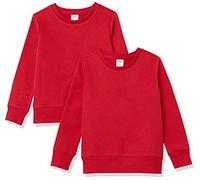 Amazon Essentials Sudaderas de Forro Polar con Cuello Redondo Niña, Pack de 2, Rojo, 11-12 años