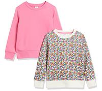 Amazon Essentials Sudaderas de Forro Polar con Cuello Redondo Niña, Pack de 2, Rosa/Blanco Flores Pequeñas, 11-12 años