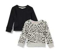 Amazon Essentials Sudaderas de Forro Polar con Cuello Redondo para niña, Paquete de 2, Estampado de Leopardo Jaspeado Negro/Gris Claro, Talla XS