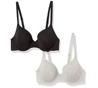 Amazon Essentials Sujetador Camiseta con Aros para Mujer, Paquete de 2, Negro/Gris Jaspeado, 36A