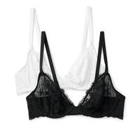 Amazon Essentials Sujetador de Escote Pronunciado con Aros Sin Acolchado con Encaje Elástico con Detalles Mujer, Pack de 2, Blanco/Negro, 85B