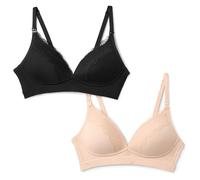 Amazon Essentials Sujetador de Lactancia con Broche de Microfibra y Tacto Suave con Ribete de Encaje Mujer, Pack de 2, Negro/Pétalo Claro, 100E