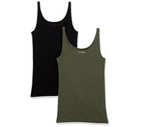 Amazon Essentials Top Ajustado sin Mangas y con Tirantes Finos Mujer, Pack de 2, Negro/Dark Verde Oliva, XS