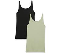 Amazon Essentials Top Ajustado sin Mangas y con Tirantes Finos Mujer, Paquete de 2, Negro/Verde Salvia Claro, XXL