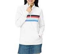 Amazon Essentials Top de Felpa de Manga Larga y Cremallera de un Cuarto (Disponible en Tallas Grandes) Mujer, Rojo Blanco Franja Central, XXL