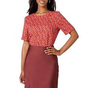 Amazon Essentials Top de manga corta en georgette de corte regular Mujer, Rojo Tomate Flores Pequeñas, XL