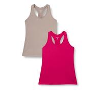 Amazon Essentials Top Deportivo sin Mangas de Secado Rápido, Elástico, Espalda Cruzada y Cuello Redondo Mujer, Paquete de 2, Beige/Rosa Intenso, XXL