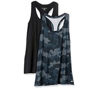 Amazon Essentials Top Deportivo sin Mangas de Secado Rápido, Elástico, Espalda Cruzada y Cuello Redondo Mujer, Paquete de 2, Gris Camuflaje/Negro, XXL