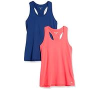Amazon Essentials Top Deportivo sin Mangas de Secado Rápido, Elástico, Espalda Cruzada y Cuello Redondo Mujer, Paquete de 2, Azul/Rosa Coral, XL