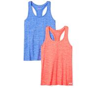 Amazon Essentials Top Deportivo sin Mangas de Secado Rápido, Elástico, Espalda Cruzada y Cuello Redondo Mujer, Paquete de 2, Azul Claro Teñido Multicolor/Naranja Coral Teñido Multicolor, XL