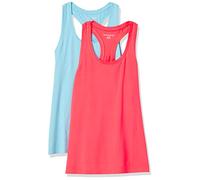 Amazon Essentials Top Deportivo sin Mangas de Secado Rápido, Elástico, Espalda Cruzada y Cuello Redondo Mujer, Paquete de 2, Rosa Fluorescente/Azul, XXL