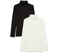 Amazon Essentials Top Interior en Punto Acanalado con Cuello Alto, Manga Larga y Corte Entallado (Disponible en Tallas Grandes) Mujer, Pack de 2, Cáscara de Huevo/Negro, XS