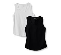 Amazon Essentials Top Sin Mangas 100% Algodón de Corte Estándar Mujer, Pack de 2, Blanco/Negro, XL