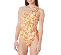 Amazon Essentials Traje de Baño de una Sola Pieza con un Hombro Mujer, Naranja Óxido Palmeras Abstractas, 48