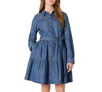 Amazon Essentials Vestido Camisero Escalonado de Manga Larga de Cambray Vaquero Ajustado y con Vuelo Mujer, Lavado Medio Clásico, S