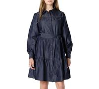 Amazon Essentials Vestido Camisero Escalonado de Manga Larga de Cambray Vaquero Ajustado y con Vuelo Mujer, Lavado Enjuagado, XS