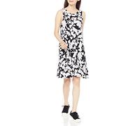 Amazon Essentials Vestido con Vuelo sin Mangas (Talla Grande Disponible) Mujer, Negro Floral, L