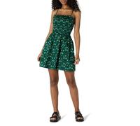 Amazon Essentials Vestido Corto con Corpiño Nido de Abeja de Satén de Algodón de Corte Recto Mujer, Verde Oscuro Pájaros, M