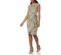 Amazon Essentials Vestido Cruzado clásico con Mangas Casquillo (Disponible en Tallas Grandes) Mujer, Bronceado Estampado de Animales, XXL