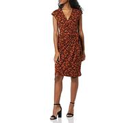 Amazon Essentials Vestido Cruzado clásico con Mangas Casquillo (Disponible en Tallas Grandes) Mujer, Marrón Estampado Floral, XXL