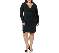 Amazon Essentials Vestido Cruzado clásico de Manga Larga (Disponible en Tallas Grandes) Mujer, Negro, M