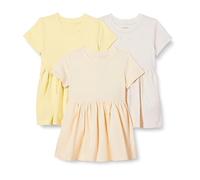 Amazon Essentials Vestido de jersey de manga corta Niña, Pack de 3, Amarillo Pastel/Avena Mezcla/Beige, 4 años
