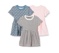 Amazon Essentials Vestido de jersey de manga corta Niña, Pack de 3, Floral/Rayas Marineras/Rosa Pálido, 2 años