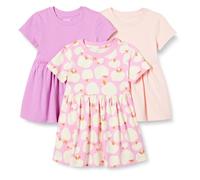 Amazon Essentials Vestido de jersey de manga corta Niña, Pack de 3, Malva/Manzanas/Rosa, 4 años