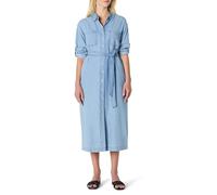 Amazon Essentials Vestido de Manga Larga de Cambray Vaquero de Corte Recto Mujer, Lavado Claro Azul Helado, XS
